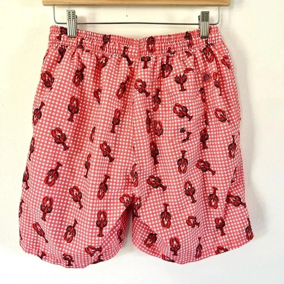 Mr. Swim Red Gingham Lobster Print Men’s 7" Inseam Swim Trunks Size Medium - Picture 5 of 12